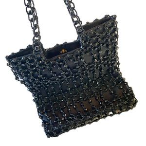 VTG Georgio Beverly Hills Black Satin Beaded Evening Bag